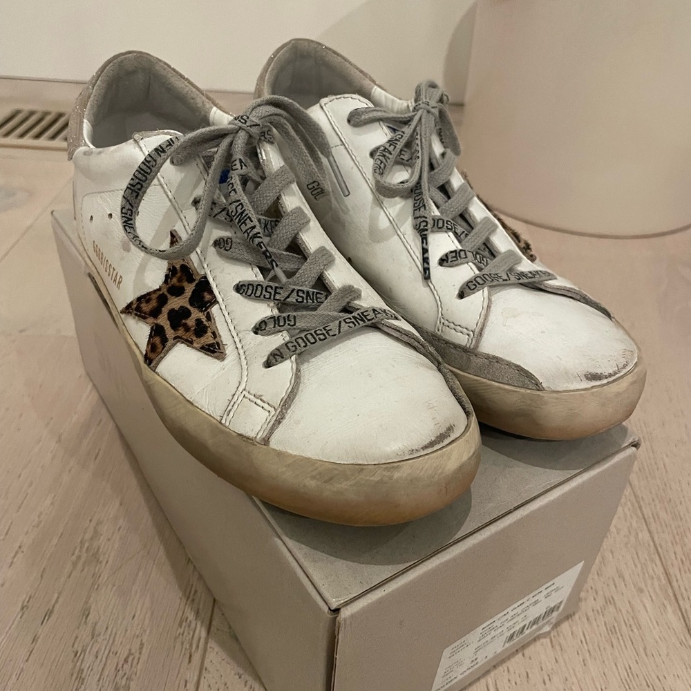 Golden Goose Women's White and Leopard Print Sneakers